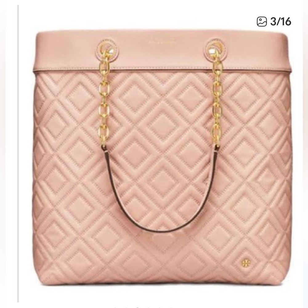 Tory Burch Pink Quilted Leather Tote with Gold Hardware - Picture 3 of 7